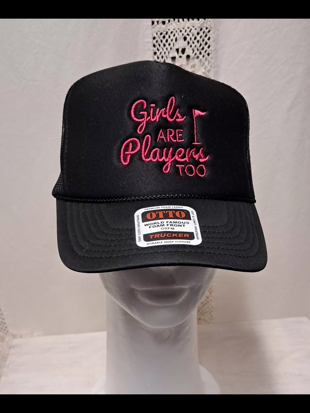Girls Are Players Too Black Trucker Hat OS Adjustable